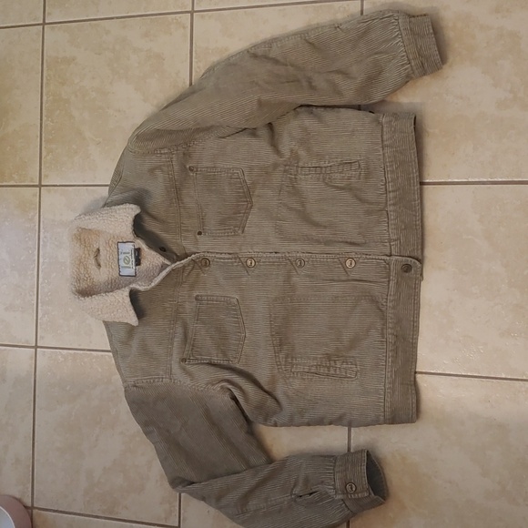 lei Jackets & Blazers - VTG L.E.I. Corduroy Trucker Jacket Beige Sherpa Collar Button Coat Womens Size L